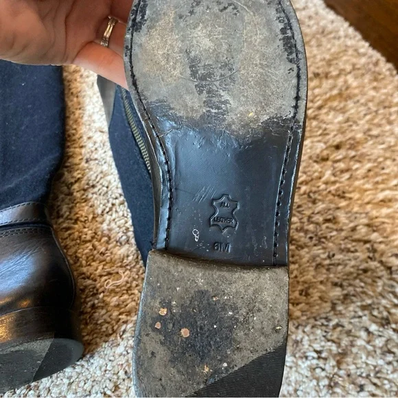 Tory Burch Riding Boots Wool Leather Black Navy Womens Size 6 - Picture 6 of 8